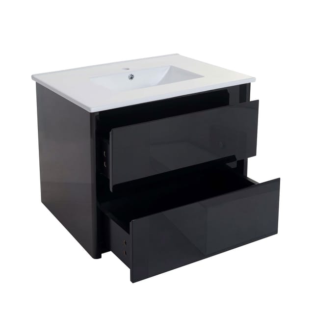 MCW Waschbecken mit unterschrank B19 Waschbecken Waschtisch Badezimmer Hochglanz 50x80cm Schwarz