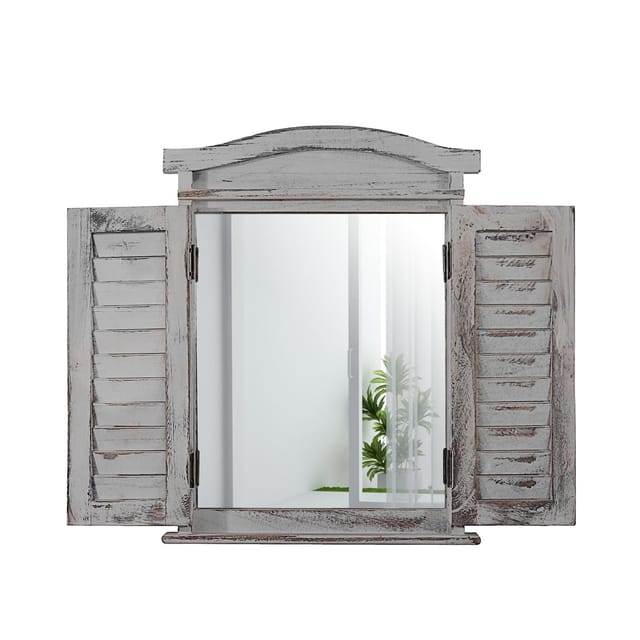 MCW Wandspiegel mit Fensterläden Grau Shabby
