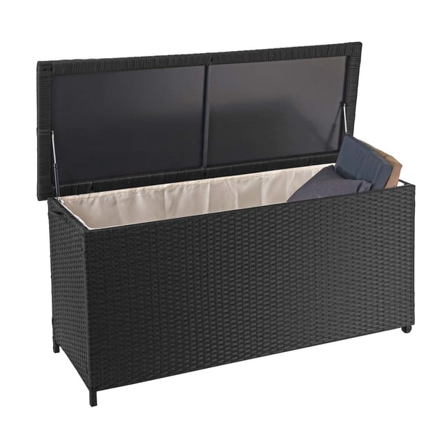 MCW Poly-Rattan Kissenbox D88 320l Premium Schwarz 63x135x52cm 320l