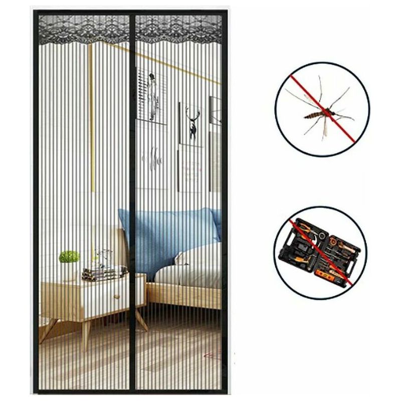 Magnetisches Moskitonetz Für Türen, 90 X 210 Cm, Extrafeines Netzgewebe, Magnetverschluss, Ideal Für Flure, Terrassen Und Türen – Schwarz
