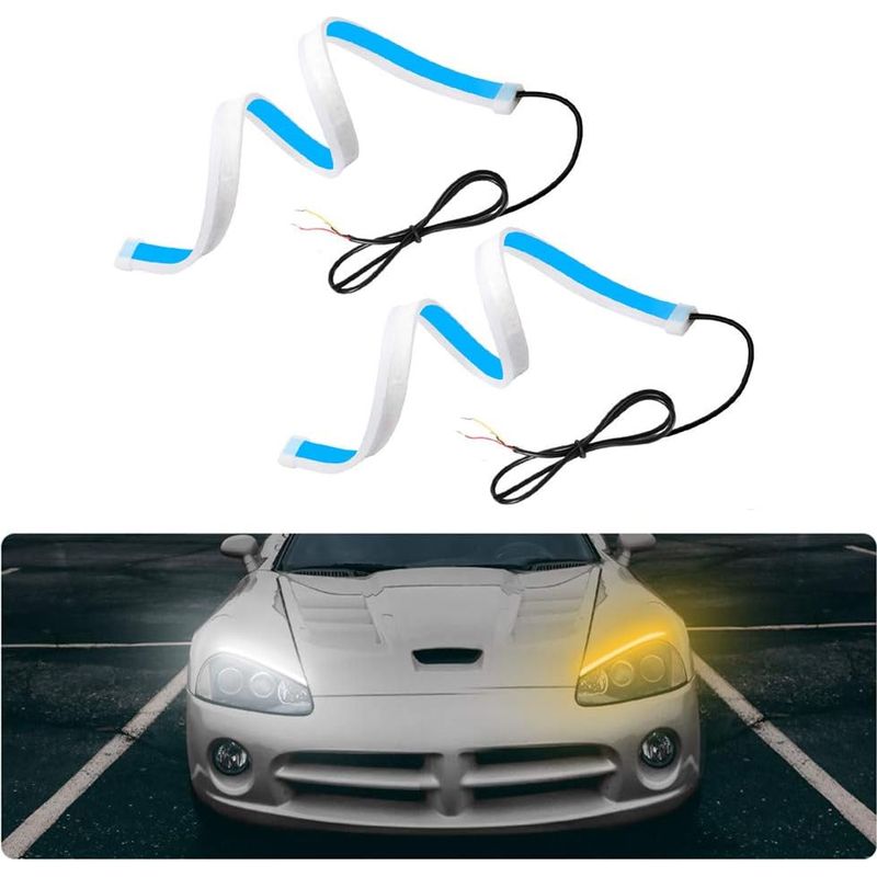 Tagfahrlicht, 60 Cm Flexible Tagfahrlichtstreifen, 2 Stück 300 Leds Zweifarbig Wasserdicht Ip65 Tagfahrlicht, Silikon-led-lichtschlauch, Für Autoscheinwerfer, Rücklichter, Blinker (2 Farben)