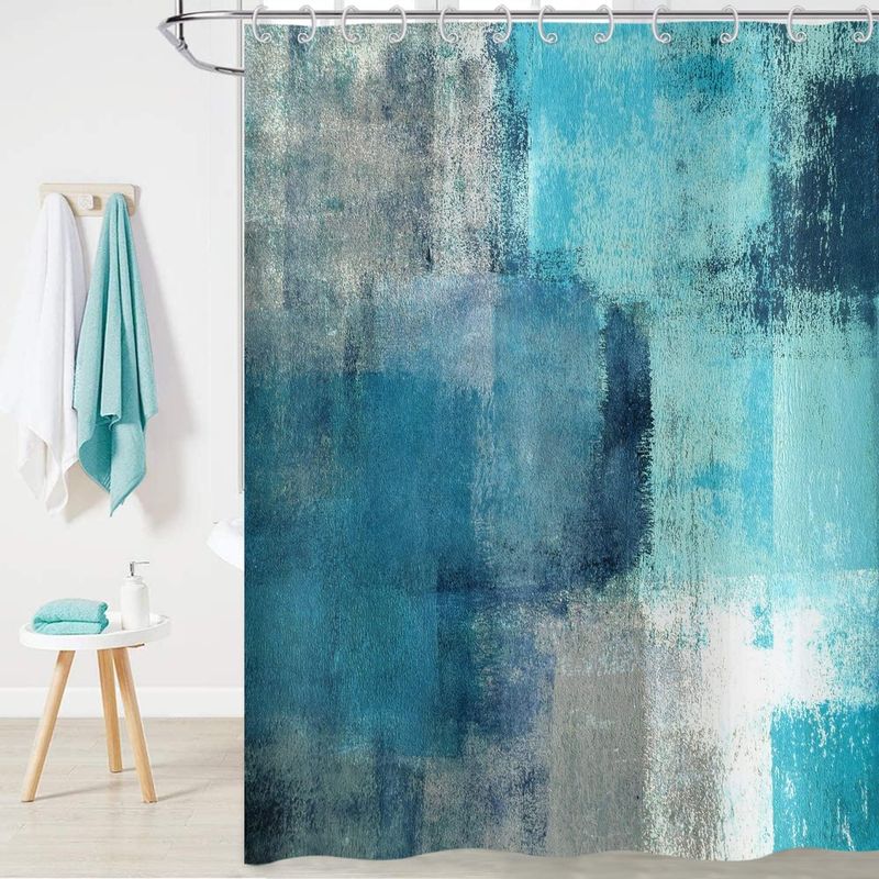 Türkisfarbener Duschvorhang 180x180, Abstraktes, Modernes, Zeitgenössisches Kunstwerk In Türkis, Wasserdichter Badewannenvorhang Aus Waschbarem Polyestergewebe Mit Haken