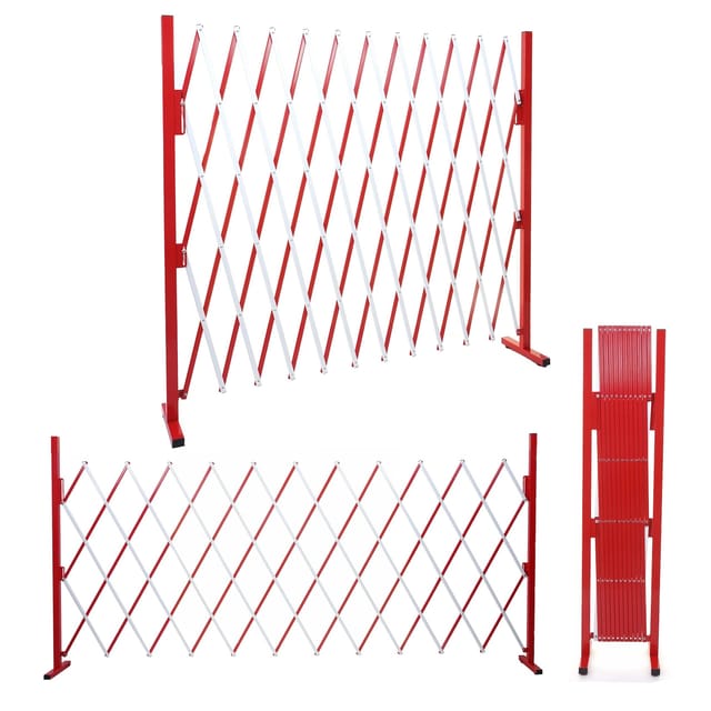 MCW Absperrgitter B34 Scherengitter Zaun Schutzgitter ausziehbar Alu Rot-Weiß Höhe 153cm Breite 36-300cm