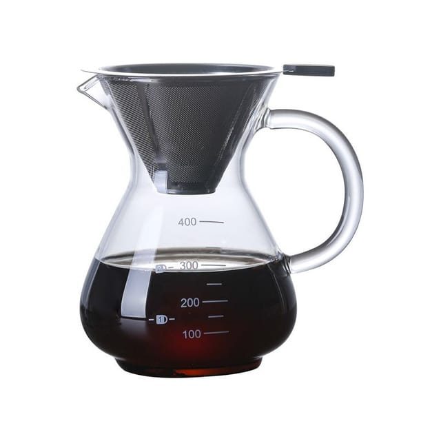 Handfilter-kaffeemaschine, 400-ml-kaffeekanne, Handfilter-kaffeemaschine, Borosilikatglaskaraffe, Handfilter-kaffeemaschine Mit Permanentfilter, 4 Tassen, 0,4 L