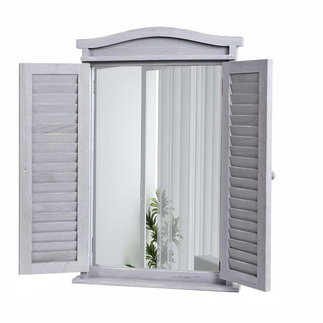 MCW Wandspiegel mit Fensterläden Shabby Grau