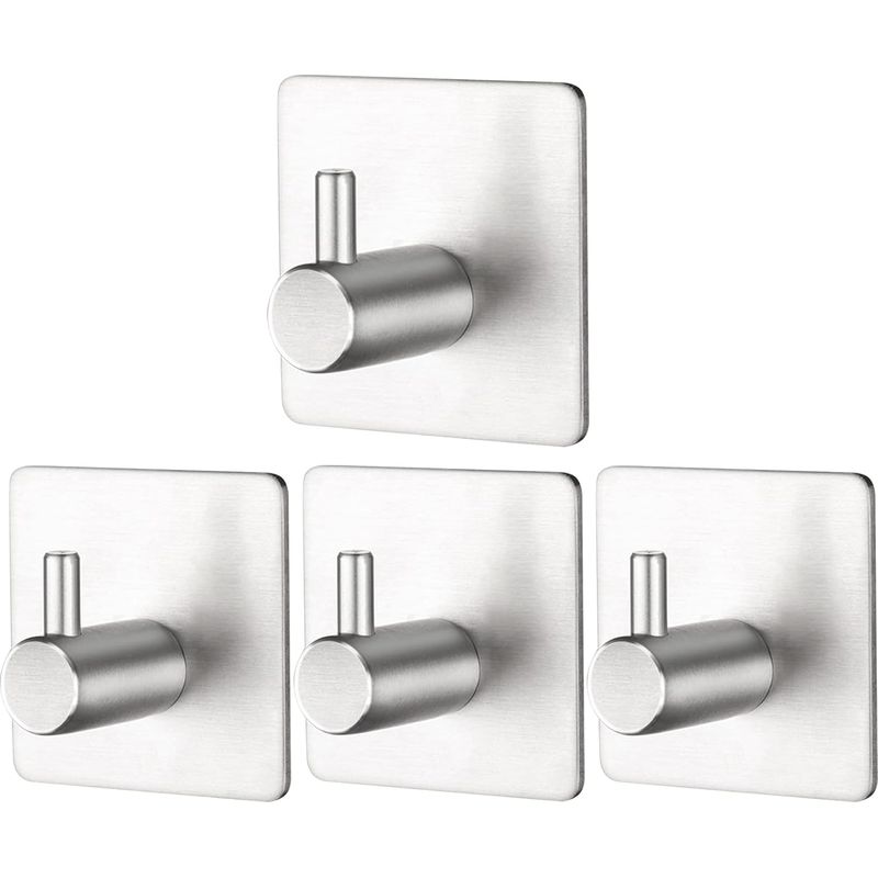 Set Mit 4 Selbstklebenden Edelstahlhaken – Kein Bohren Erforderlich – Für Bad Und Küche – Selbstklebend – Robust Und Stabil – Einfache Montage