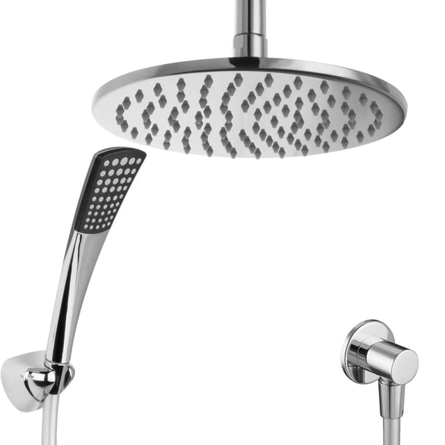 PaulGurkes Regendusche rund ohne Armatur konische Handbrause Duschkopf Ø 20cm Deckenarm Brauseschlauch 150cm Drehkonen