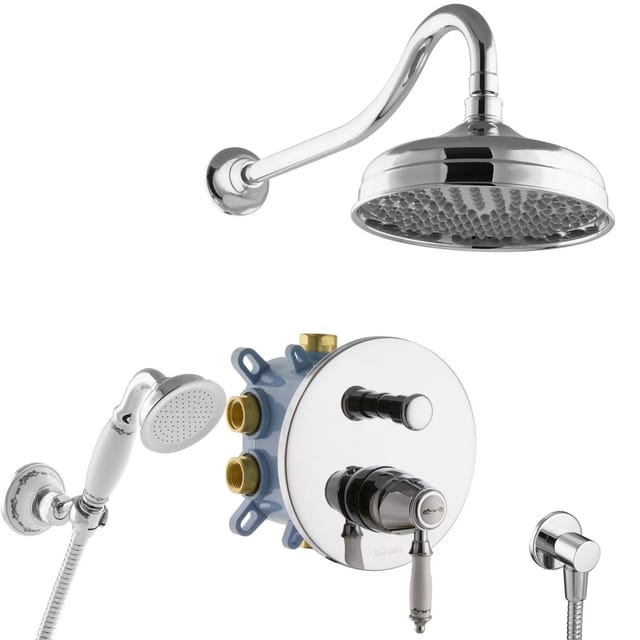 PaulGurkes Nostalgie Duschsystem Set Komplett Regendusche mit Grundkörper