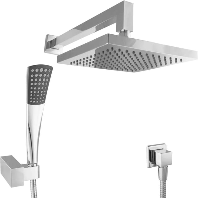PaulGurkes Duschsystem eckig Regendusche 20cm Kopfbrause konische Handbrause 160cm Metallschlauch