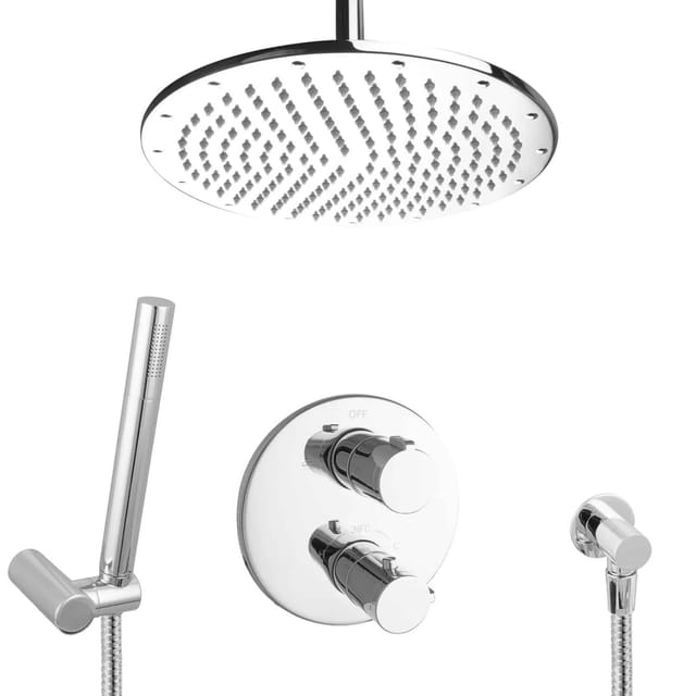 PaulGurkes Regendusche Duschsystem unterputz Messing 30cm Thermostat Deckenmontage