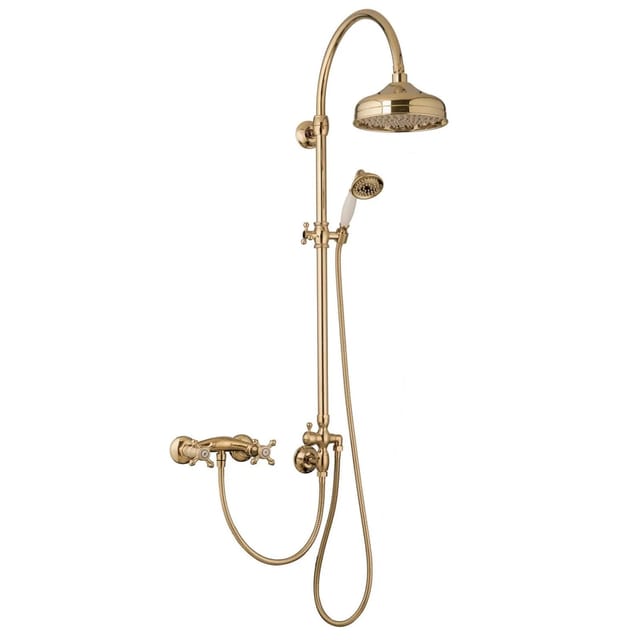 PaulGurkes Duschset Gold Aufputz Duschsystem Regendusche Nostalgie Retro Vintage