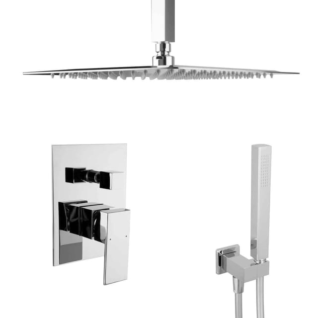 PaulGurkes Unterputz Regendusche mit Deckenarm eckig Metall 30 cm Duschkopf