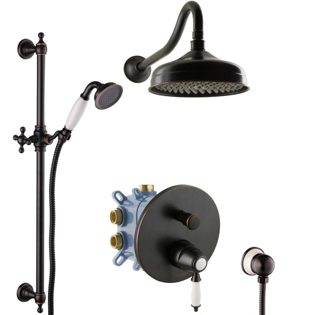 PaulGurkes Unterputz Retro Duschsystem schwarze Duscharmatur Nostalgie Set