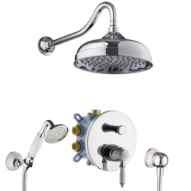 PaulGurkes Dusche-Set Unterputz 25cm Regendusche Nostalgie Retro Keramik
