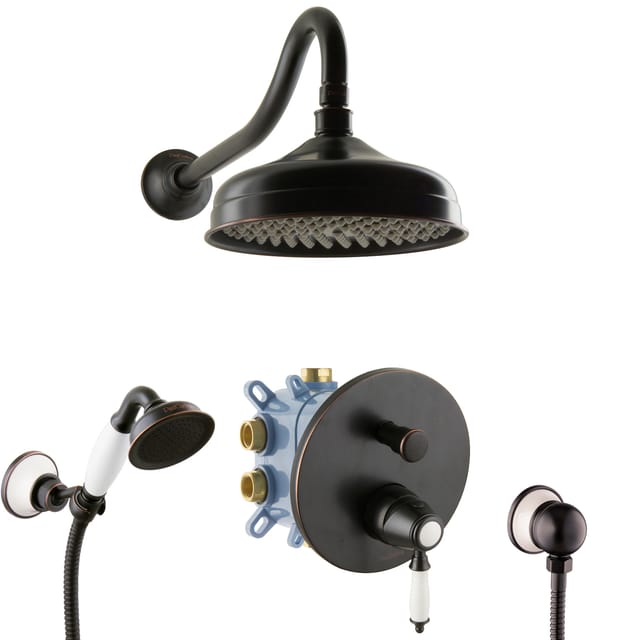 PaulGurkes Duschsystem Nostalgie Schwarz Retro Regendusche Unterputz