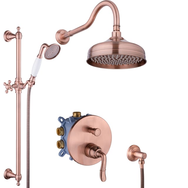 PaulGurkes Kupfer Duschsystem Antik Nostalgie Dusch-Set Unterputz Regendusche