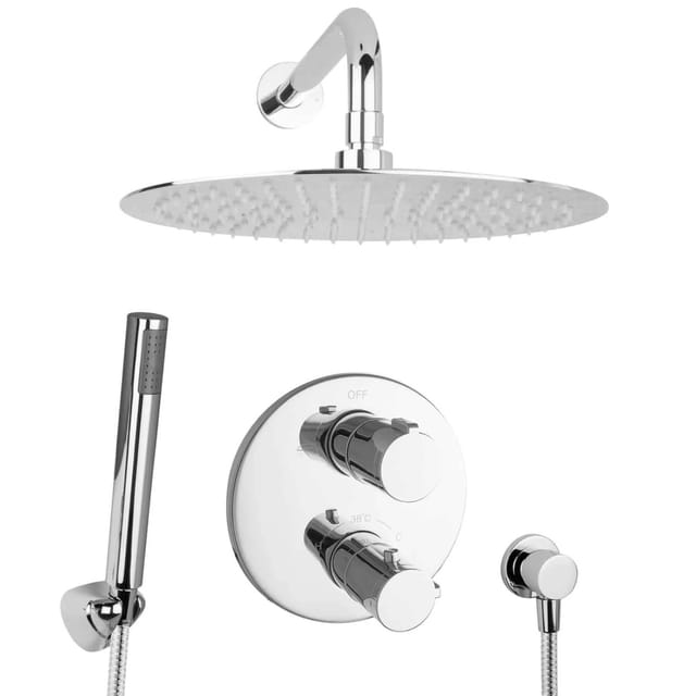 PaulGurkes Regendusche Duschsystem mit Thermostat 30cm Kopfbrause Edelstahl