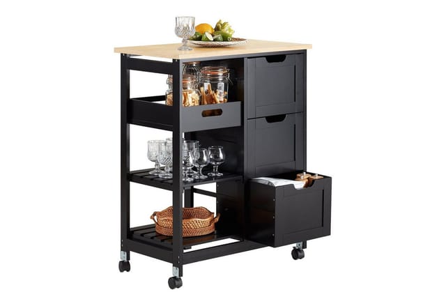 SoBuy Servierwagen Küchenwagen mit 2 Ablagen und 1 Tablett Küchenregal 67x84x37cm Schwarz FKW79-SCH