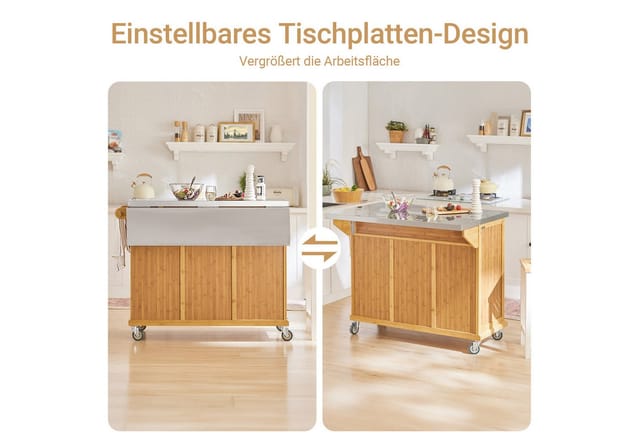 SoBuy Kücheninsel Küchenwagen Küchenschrank Servierwagen Bambus 115cm FKW69-N