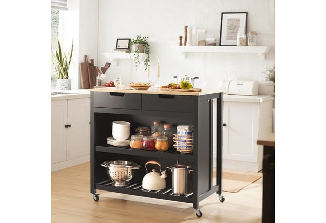 SoBuy Servierwagen mit 2 Ablagen Küchenwagen Küchenregal 98x94x58cm Schwarz FKW74-SCH