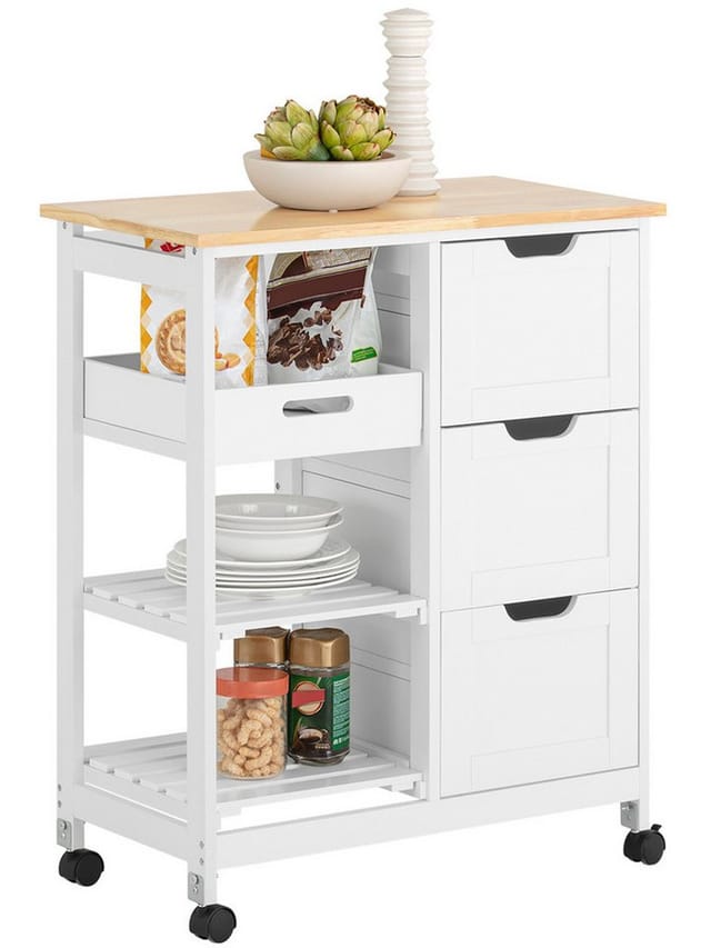 SoBuy Servierwagen Küchenwagen mit 2 Ablagen und 1 Tablett Küchenregal 67x84x37cm Weiß FKW79-W