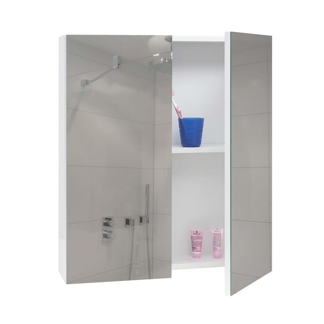 MCW Spiegelschrank B19b Weiß 2 Regalböden
