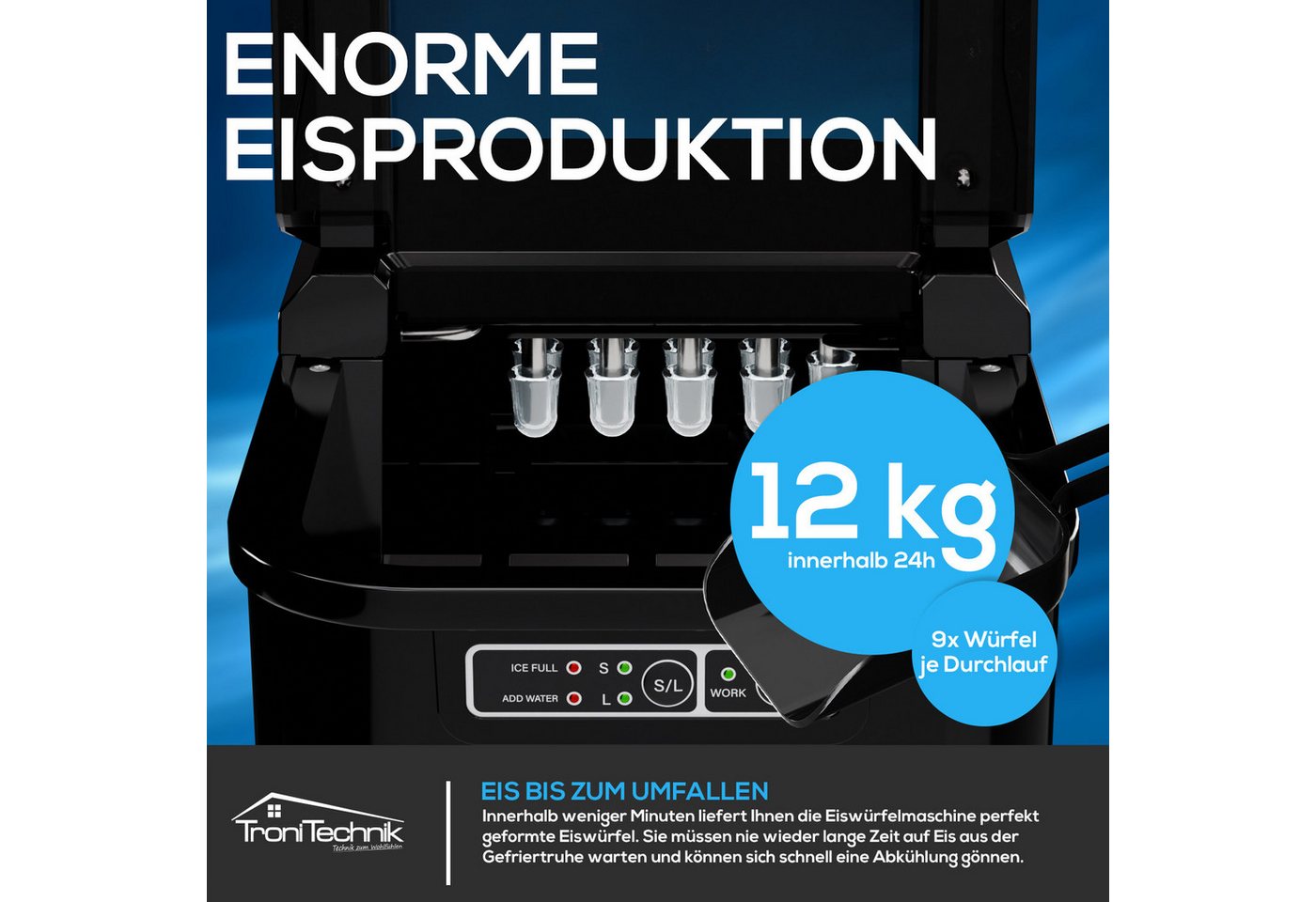 TroniTechnik Eiswürfelmaschine Ice Maker Eiswürfelbereiter Schwarz Kunststoff Bild 4