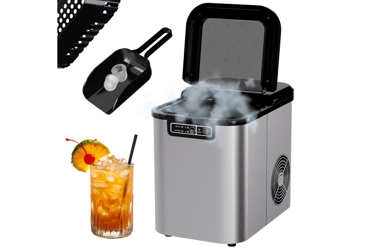 TroniTechnik Eiswürfelmaschine Ice Maker Eiswürfelbereiter Silber Edelstahl