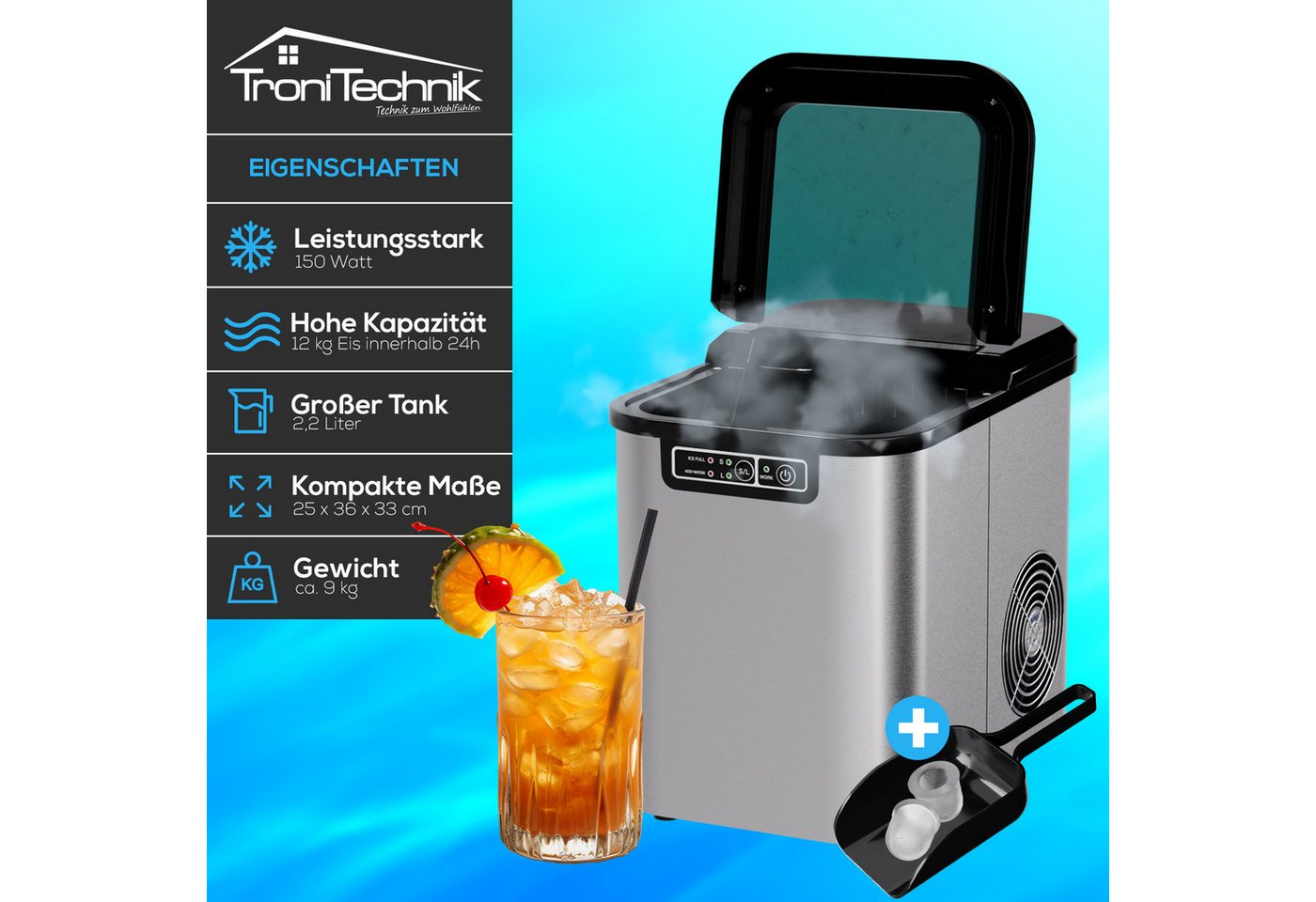 TroniTechnik Eiswürfelmaschine Ice Maker Eiswürfelbereiter Silber Edelstahl Bild 3