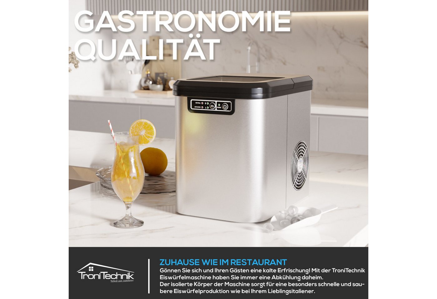 TroniTechnik Eiswürfelmaschine Ice Maker Eiswürfelbereiter Silber Edelstahl Bild 4
