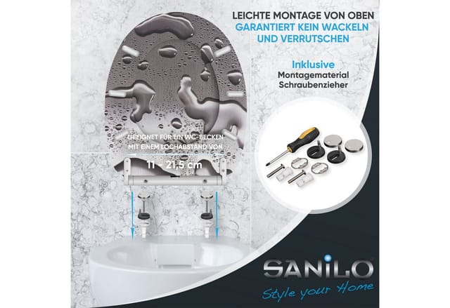 Sanilo WC Sitz mit Absenkautomatik Dewdrop, Hochwertiger und Stabiler Toilettendeckel aus Holz