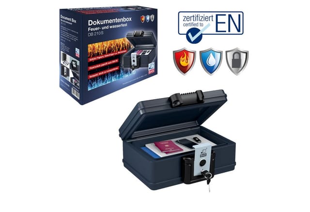 Basi - Dokumentenbox - DB 210S - Feuer- und wasserfest, DIN EN 15659 geprüft, 4,9 Liter - 2100-0020