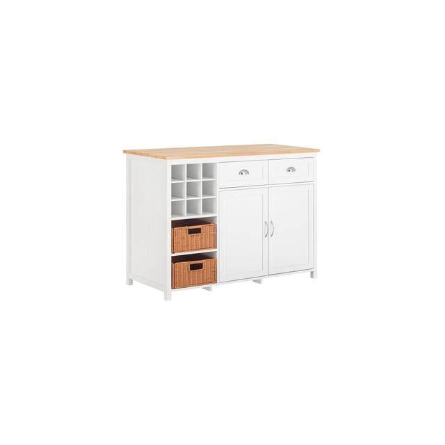 SoBuy Kücheninsel mit 2 Rattankörben Küchenschrank Sideboard Buffet KNL05-W