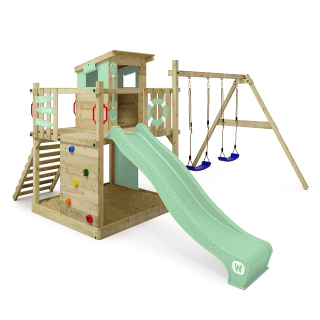 Wickey Spielturm Smart Camp Klettergerüst mit Rutsche Pastellgrün