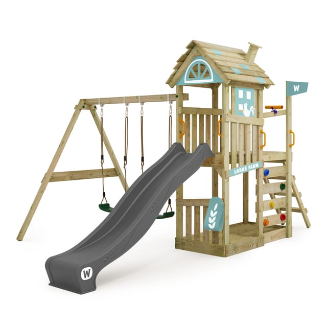 Wickey Spielturm FarmFlyer Klettergerüst mit Rutsche Pastellblau