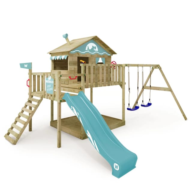 Wickey Spielturm Smart Coast Klettergerüst mit Rutsche Pastellblau