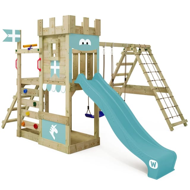 Wickey Spielturm DragonFlyer Klettergerüst mit Rutsche Pastellblau