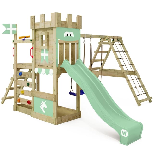 Wickey Spielturm DragonFlyer Klettergerüst mit Rutsche Pastellgrün