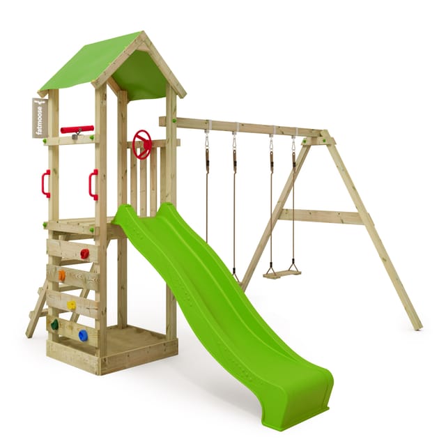 Fatmoose Spielturm KiwiKey Klettergerüst mit Rutsche Apfelgrün