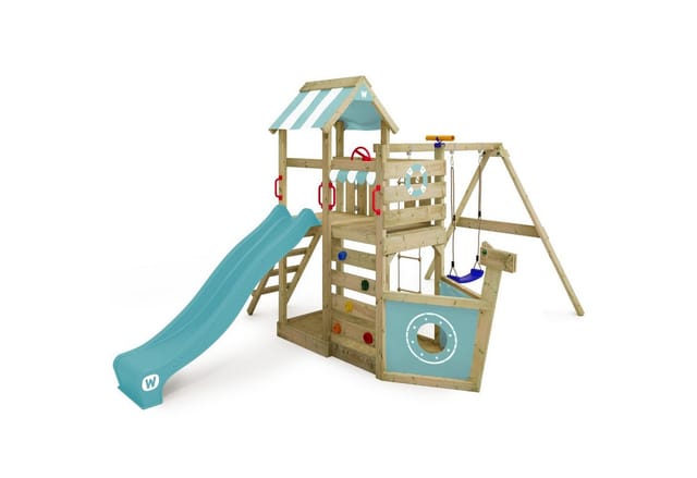 Wickey Spielturm SeaFlyer Klettergerüst mit Rutsche Pastellblau