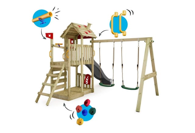 Wickey Spielturm FarmFlyer Klettergerüst mit Rutsche Rot