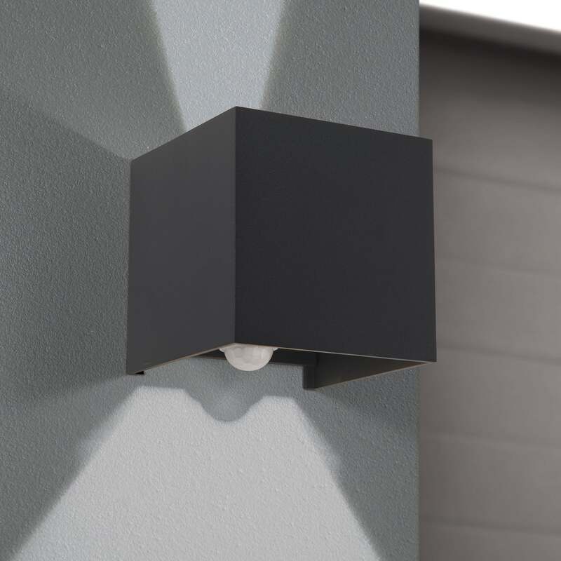 [neuwertig] B-ware Led-außenwandleuchte Cube-s Anthrazit Metall Mit Sensor 2x6w Warmweiß Ip54