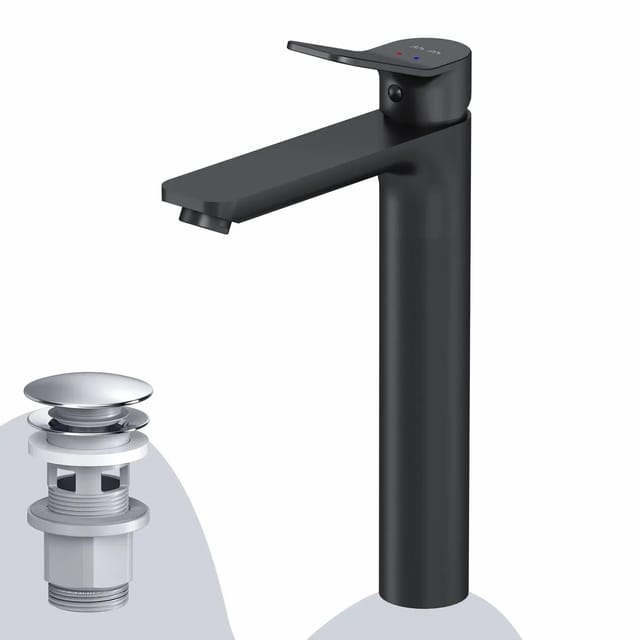 AM.PM Waschtischarmatur Hoch mit Klick-Ablaufgarnitur, Waschbecken Armatur, Mischbatterie FXA92222 X-Joy Schwarz