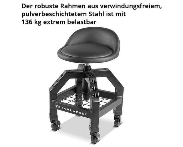 STAHLWERK Höhenverstellbarer Werkstatthocker VWH-300 ST bis 136 kg belastbar