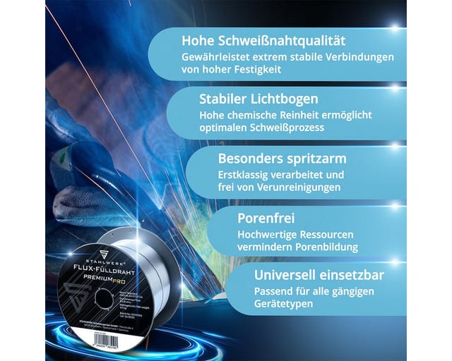 STAHLWERK Fülldraht MIG/MAG Ø 0,8 mm E71T-GS S100/ D100 Drahtrolle 1 kg 2er Set