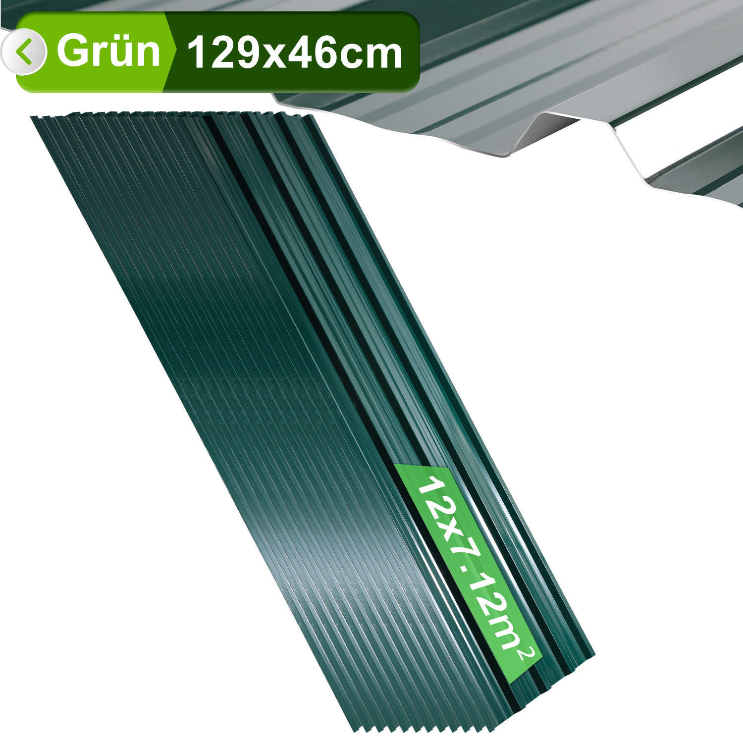 Randaco 24er Trapezblech Dachplatten 0,25 Mm, 129 X 46 Cm, Grün, Verzinkter Stahl, Ca. 14 M²