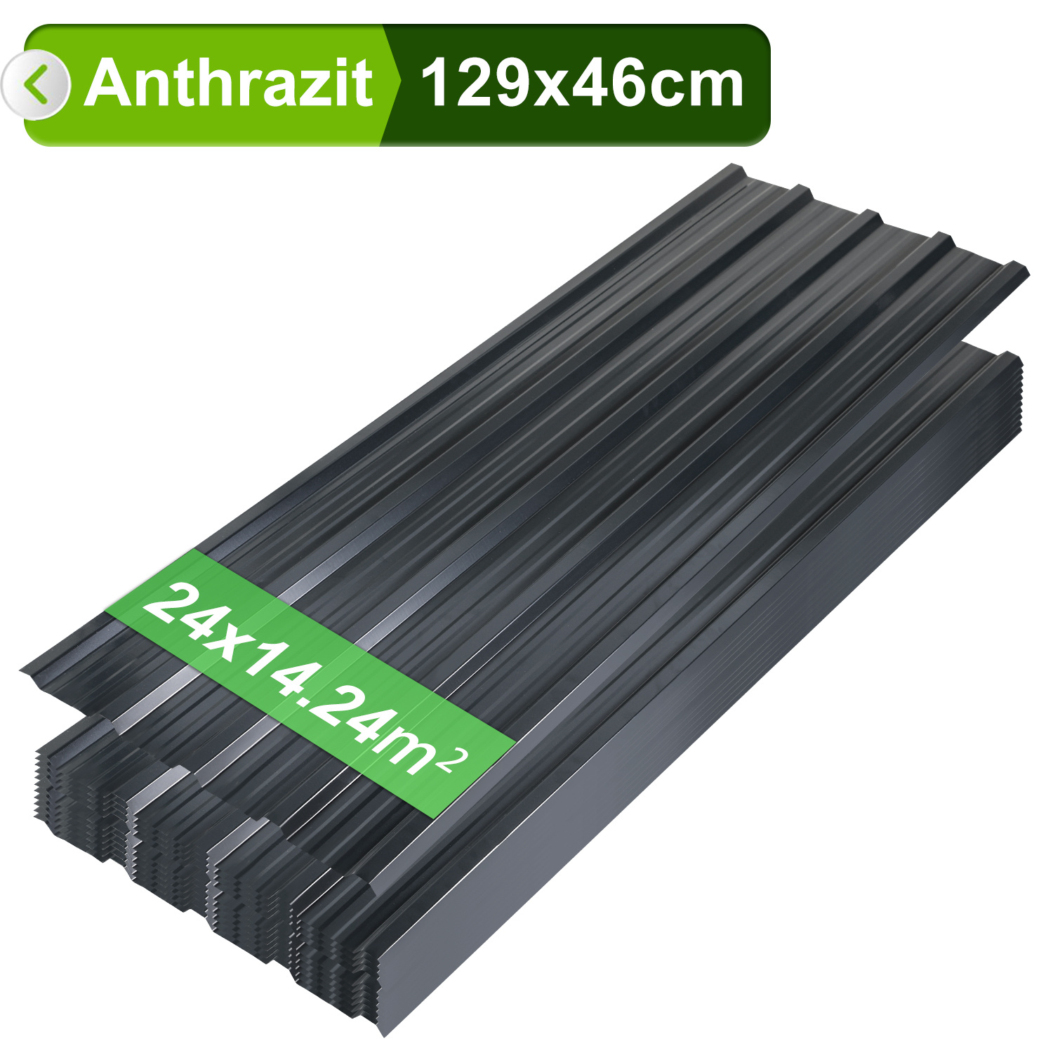 Randaco 12er Trapezblech Dachplatten 0,25 Mm, 129 X 46 Cm, Anthrazit, Verzinkter Stahl, Ca. 7 M²
