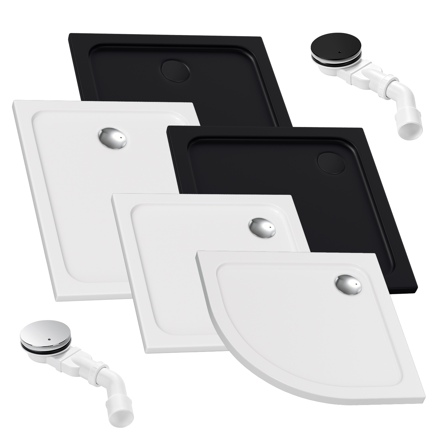 Randaco Duschwanne Set 80x80 Cm Quadratisch Weiß Mit Ø90 Mm Ablauf Mattschwarz
