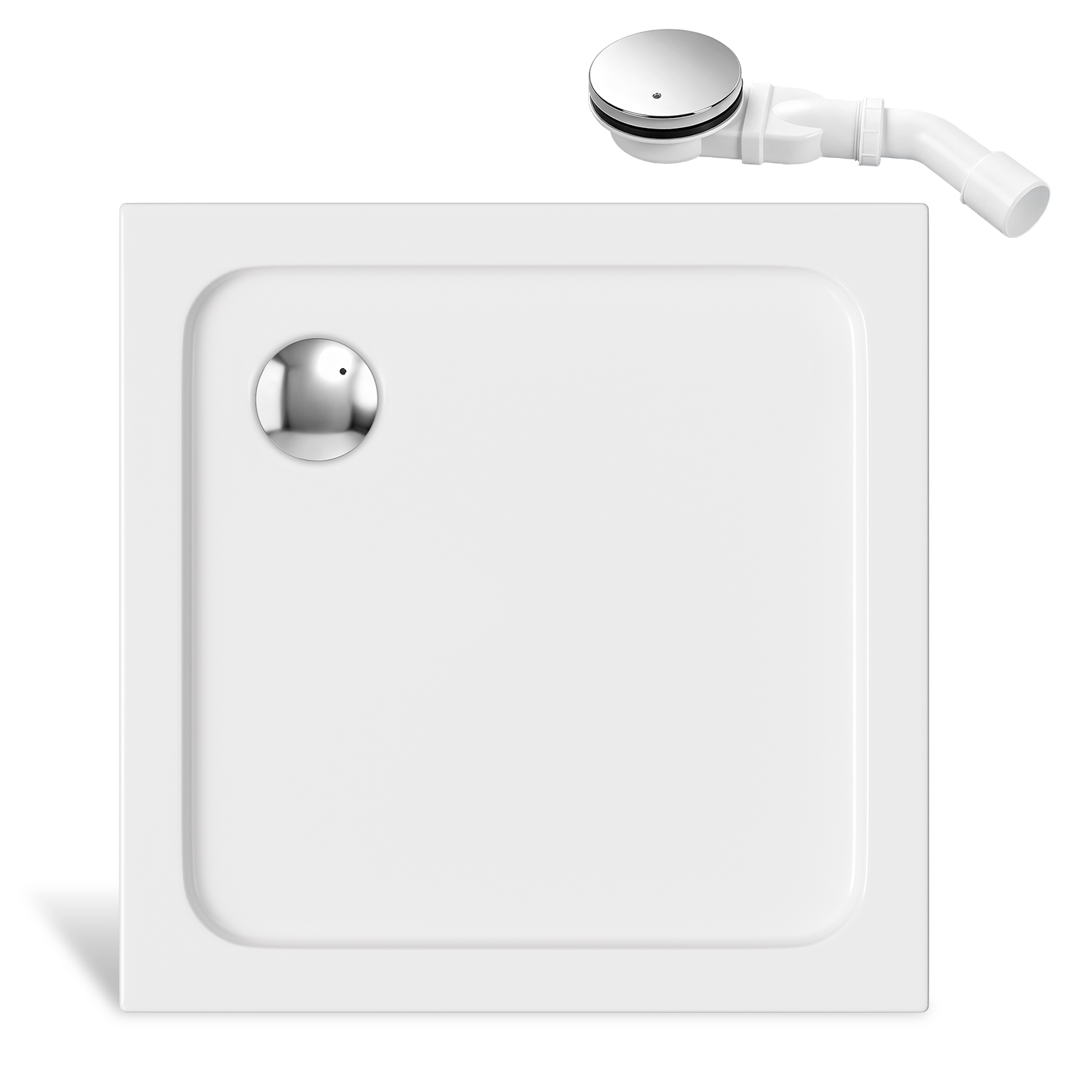 Randaco Acryl Duschtasse 80x80 Cm Weiß, 4 Cm Flach, Chrom Ablauf Mit Haarfilter