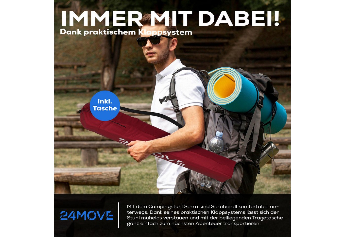 24Move Campingstuhl Faltstuhl Rot Getraenkehalter Tragetasche Outdoor Faltbar 100Kg Klappstuhl Bild 4